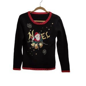 WOMEN CHRISTMAS NOEL VINTAGE SWEATER BLACL
